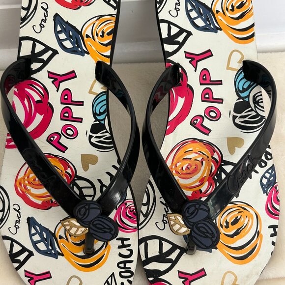 Coach Kasey Signature Poppy Print Flip Flps - Picture 2 of 3